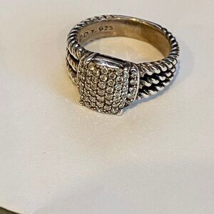 David Yurman Sterling Silver Petite Wheaton Diamond Ring .37cttw Cable Sides